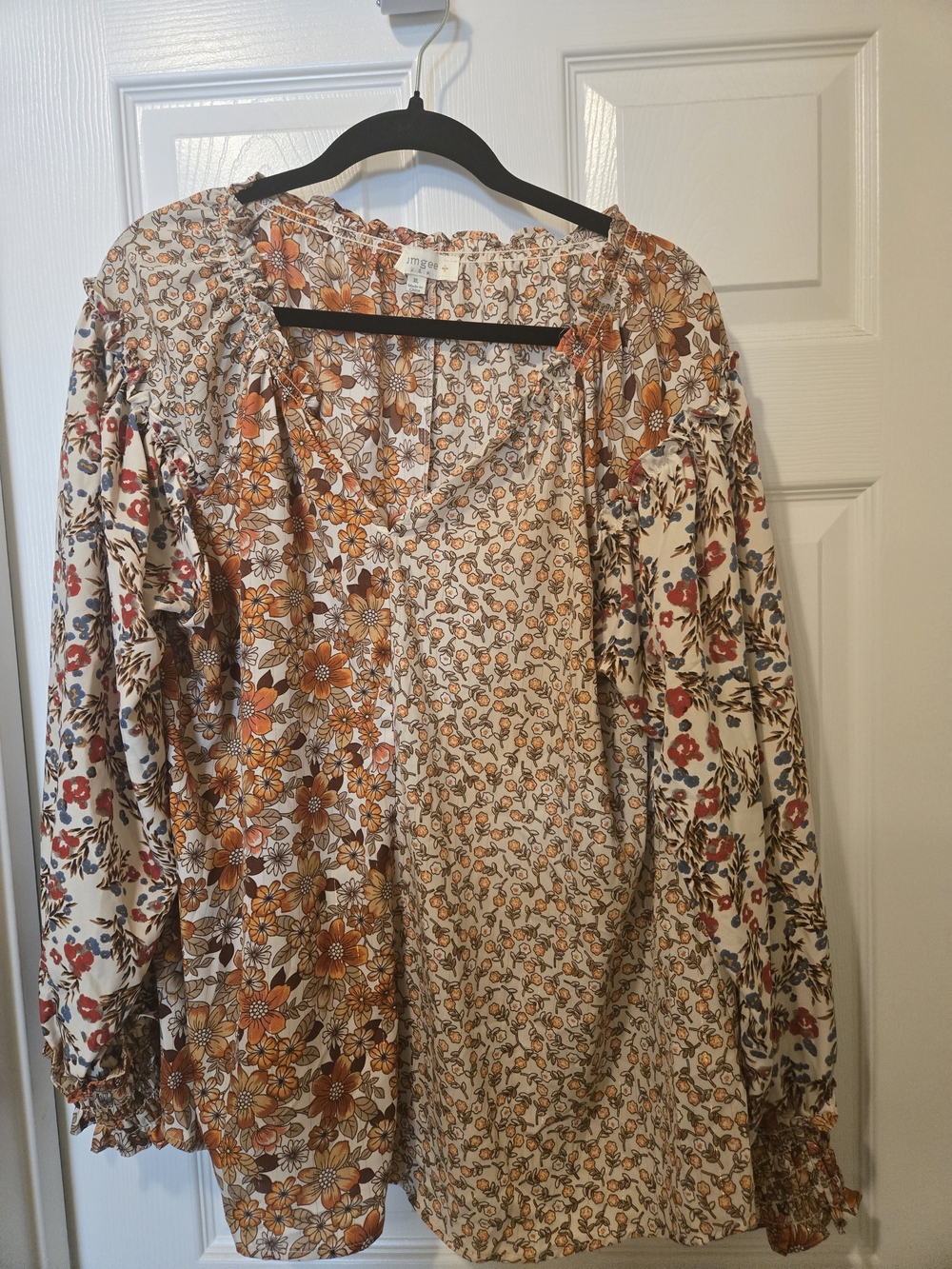 Umgee Floral Patchwork Peasant Blouse - Cream & Orange